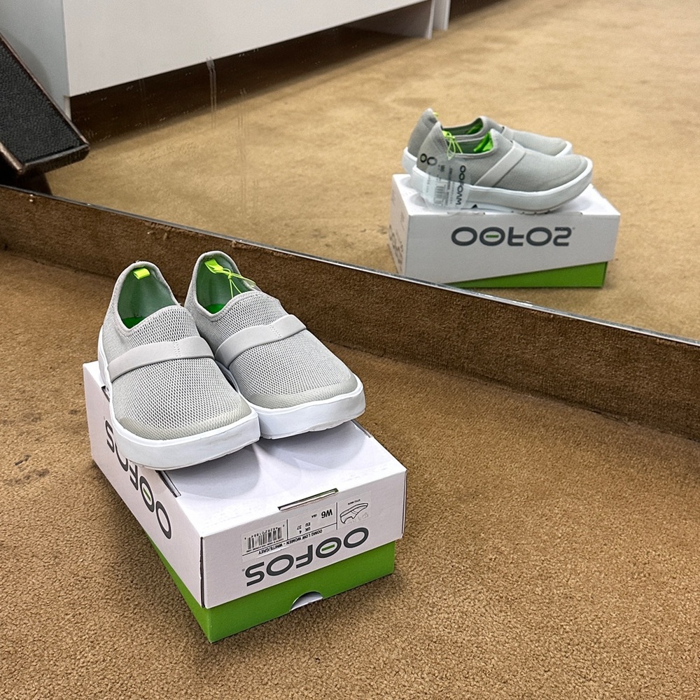 OOFOS Gray and Green Athletic Slip-On Shoes